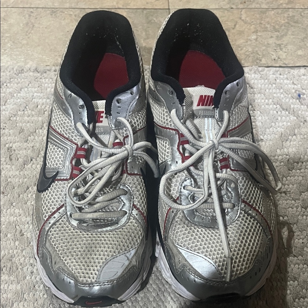 Nike Metallic Silver and Red Sneakers